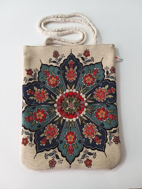 Tile Pattern Shoulder Bags|Yin Yang Symbol Handmade Bag|Tapestry Shoulder Bag|Rug Design Tote Bag|Carpet Bag|Fabric Weekender Shoulder Bag