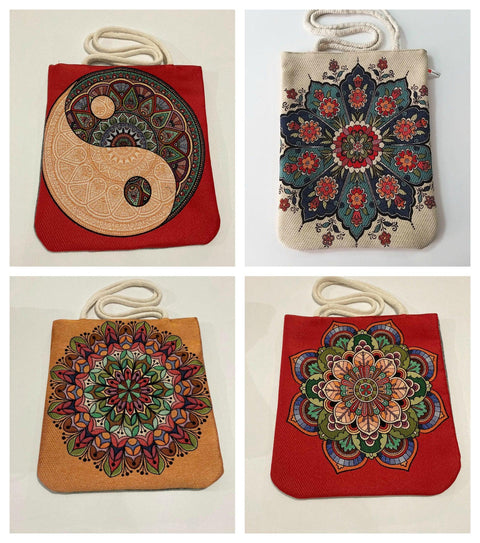 Tile Pattern Shoulder Bags|Yin Yang Symbol Handmade Bag|Tapestry Shoulder Bag|Rug Design Tote Bag|Carpet Bag|Fabric Weekender Shoulder Bag