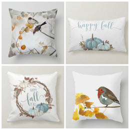 Fall Trend Pillow Cover|Autumn Cushion Case|Blue Pumpkin Throw Pillow|Happy Fall Home Decor|Housewarming Farmhouse Autumn Birds Pillow Case