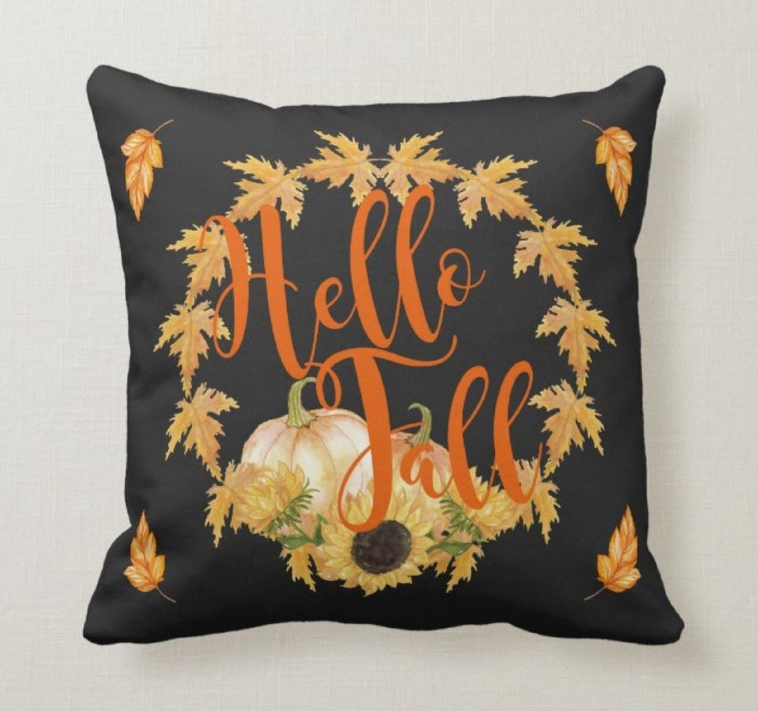Fall Trend Pillow Cover|Autumn Cushion Case|Orange Pumpkin Throw Pillow|Thanksgiving Hello Fall Home Decor|Housewarming Autumn Pillow Case