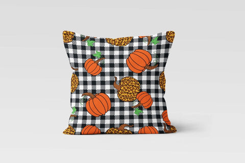 Fall Trend Pillow Cover|Autumn Cushion Case|Orange Pumpkin Checkered Throw Pillow|Thanksgiving Home Decor|Housewarming Sunflower Pillow