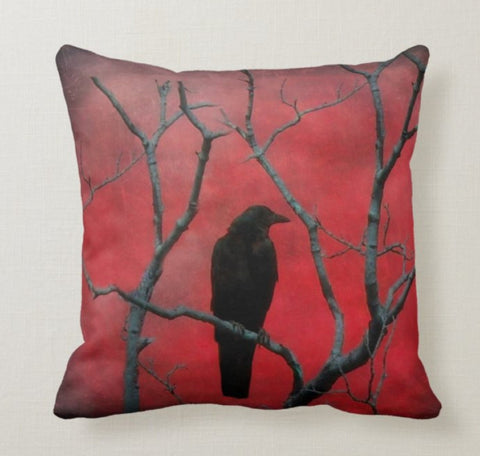 Crow and Rooster Pillow Cover|Decorative Cushion Case|Check Throw Pillow|Red Black Buffalo Plaid Home Decor|Housewarming Farmhouse Pillow