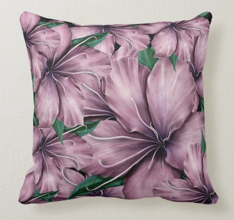 Purple Floral Pillow Cover|Summer Cushion Case|Decorative Throw Pillow Case|Bedding Home Decor|Housewarming Farmhouse Style Pillow Lila Case