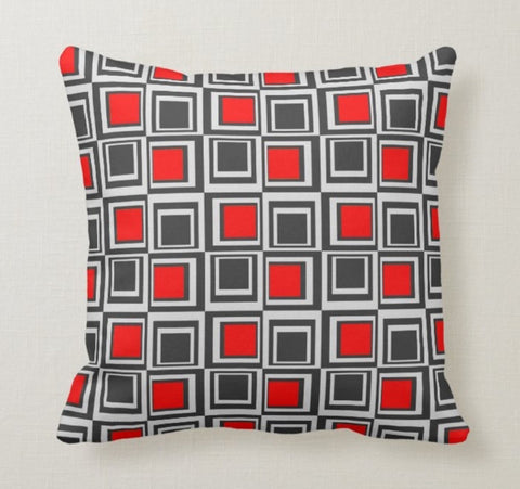 Red Gray Pillow Covers|Geometric Cushion Case|Decorative Gray Living Room Pillow|Bedding Home Decor|Housewarming Pillow|Throw Pillow Case