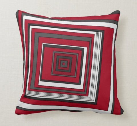 Red Gray Pillow Cover|Geometric Cushion Case|Decorative Gray Lumbar Pillow Case|Bedding Home Decor|Housewarming Pillow|Throw Pillow Case
