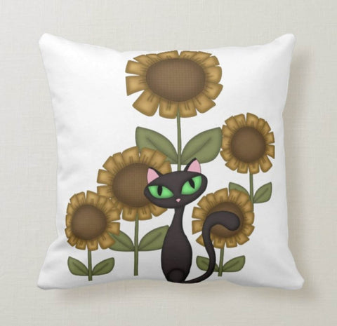 Floral Pillow Cover|Sunflower Cushion Case|Yellow Blue Throw Pillow Case|Summer Trend Home Decor|Housewarming Gift|Decorative Cactus Pillow