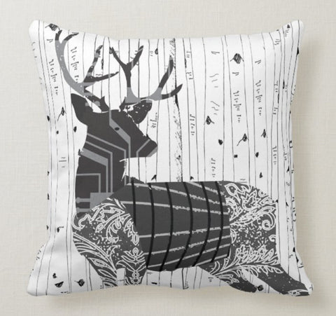 Deer Pillow Cover|Christmas Cushion Case|Black and White Decor|Decorative Winter Pillow Top|Deer Home Decor|Xmas Gift Idea|Deer Throw Pillow