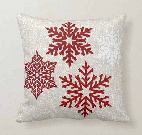 Winter Pillow Cover|Snowflakes Throw Pillow|Decorative Winter Trend Pillow Case|Red Xmas Home Decor|Xmas Gift Ideas|Snowflake Pillow Top