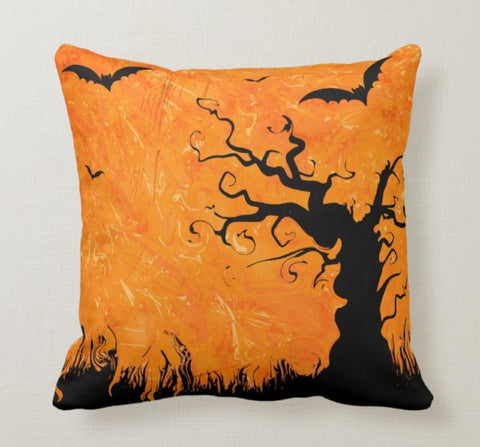 Halloween Pillow Case|Fall Trend Bats Pillow|Autumn Cushion Case|Orange Pumpkin Throw Pillow|Trick or Treat Home Decor|Happy Halloween Town