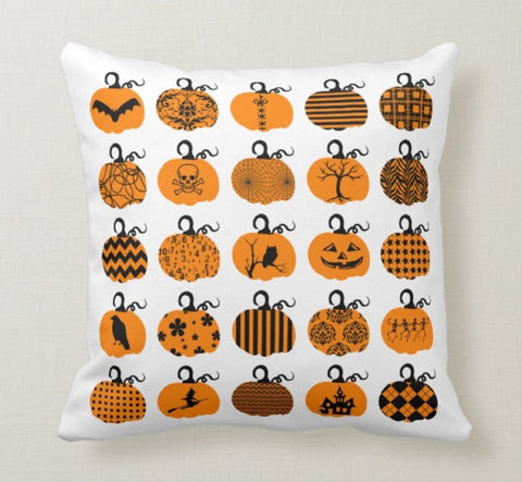 Halloween Pillow Case|Fall Trend Pumpkin Patch Cushion|Autumn Cushion Case|Checkered Orange Pumpkins Throw Pillow|Bats Home Decor|Fall Decor
