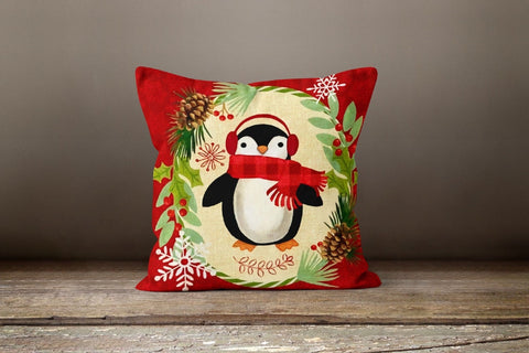 Christmas Pillow Cover|Animals Decoration|Winter Pillow Case|Forest Animal Decor|Outdoor Pillow Cover|Bear Deer Penguin Fox Pillow Cover