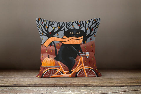 Cats Pillow Cover|Autumn Thankful Cushion Case|Animal Print Throw Pillow|Outdoor Home Decor|Housewarming Gift|Orange Pumpkin Pillow Ccover
