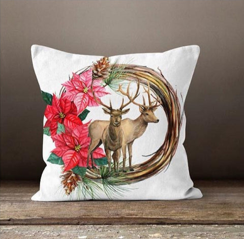 Christmas Pillow Cover|Deer Bird Xmas Decor|Winter Pillow Case|Xmas Gift İdeas|Outdoor Pillow Cover|Housewarming Gift|Christmas Flower Decor