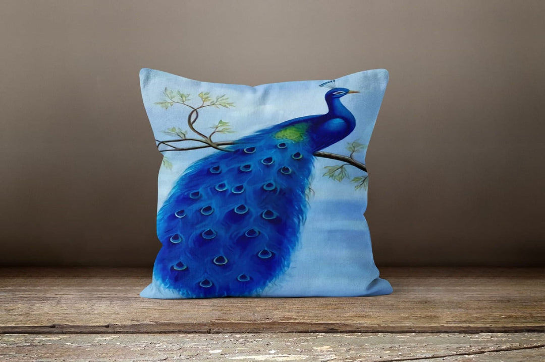 Peacock and Feather Throw Pillow Top - Main Image