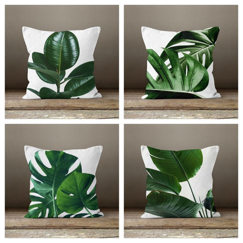 Plants Pillow Cover|Green Leaves Pillow Cover|Floral Cushion Case|Decorative Pillow Case|Boho Bedding Decor|Housewarming Outdoor Pillow Case