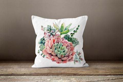 Floral Pillow Cover|Succulent Pillow Cover|Pink Green Pillow Case|Decorative Cushion Case|Boho Bedding Home Decor|Housewarming Pillow Cover