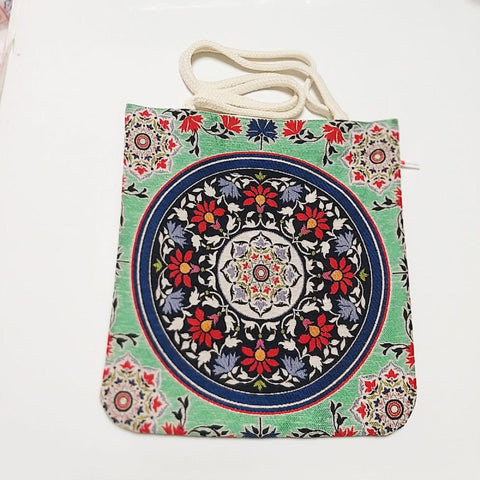 Tapestry Tile Pattern Shoulder Bag|Fabric Shoulder Bag|Vintage Style Shoulder Bag|Handmade Tote Bag|Weekender Handmade Bag|Tapestry Purse