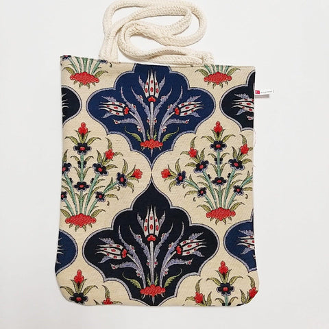 Turkish Tulip Tile Pattern Shoulder Bag|Fabric Shoulder Bag|Vintage Style Shoulder Bag|Handmade Tote Bag|Carpet Bag|Weekender Handmade Bag