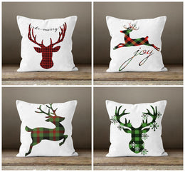 Christmas Pillow Covers|Deer Cushion Case|Winter Decorative Pillow|Xmas Home Decor|Xmas Gift Ideas|Deer Plaid Design Cover|Xmas Deer Case