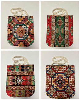 Rug Design Shoulder Bag|Gobelin Tapestry Handmade Shoulder Bag|Tile Pattern Tote Bag|Aztec Ethnic Carpet Bag|Authentic Turkish Kilim Handbag