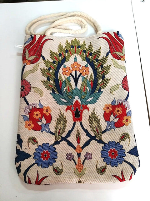 Turkish Tulip Tile Patterns Shoulder Bags|Tapestry Fabric Handmade Bag|Handmade Shoulder Bag|Rug Design Tote Bag|Tapestry Woman Handmade Bag