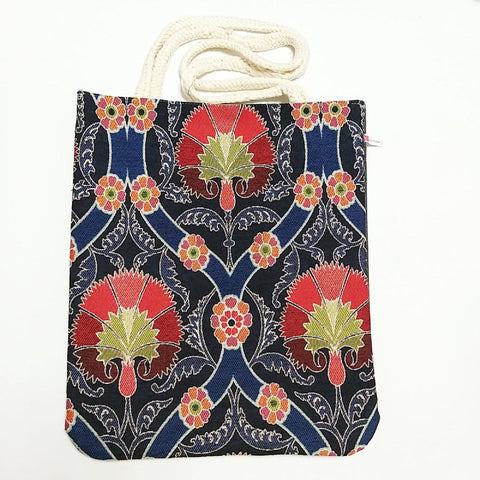 Tapestry Tile Pattern Shoulder Bag|Tapestry Fabric Handmade Bags|Turkish Tulips Handmade Shoulder Bag|Rug Design Tote Bag|Woman Handmade Bag