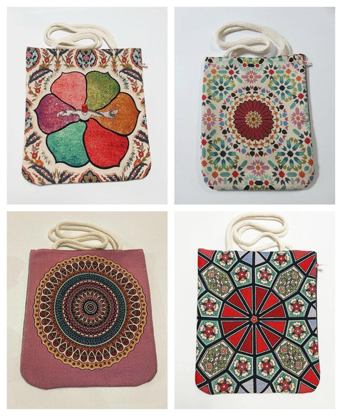 Turkish Tile Pattern Shoulder Bags|Whirling Dervish Bag|Tapestry Shoulder Bag|Rug Design Tote Bag|Carpet Bag|Fabric Weekender Shoulder Bag