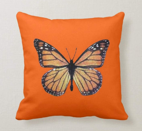 Butterfly Pillow Cover|Orange Butterfly Pillow Cover|Decorative Cushion Case|Housewarming Boho Pillow|Farmhouse Porch Outdoor Cushion Case
