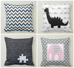 Kids Pillow Cover|Gray Decorative Throw Pillow Top|Kids Room Cushion Case|Bedding Home Decor|Housewarming Cushion Case|Colorful Throw Pillow