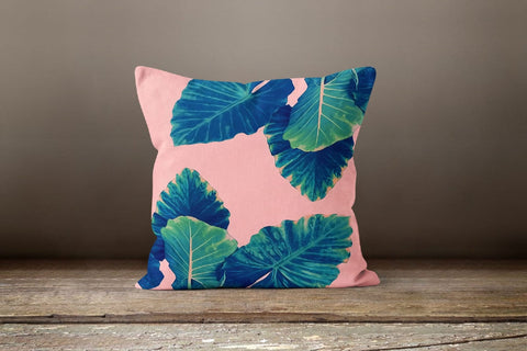 Floral Pillow Cover|Green Leaves Cushion Case|Colorful Floral Throw Pillow Case|Pink Green Summer Trend Home Decor|Housewarming Pillow Cover
