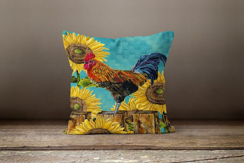 Rooster Pillow Case|Sunflower Print Boho Pillow Cover|Housewarming Farmhouse Throw Pillow|Outdoor Cushion Case|Animal Print Pillow Cover