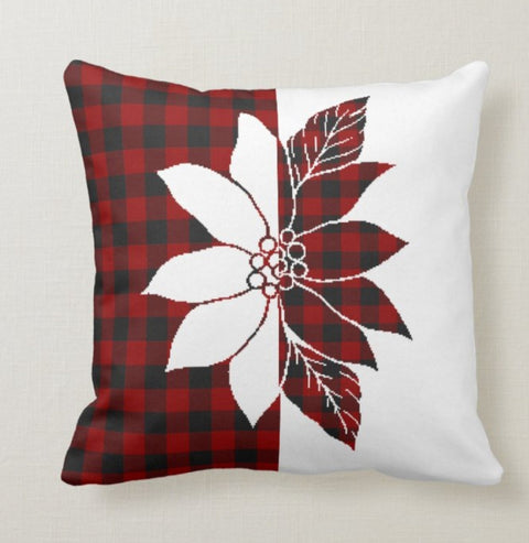 Christmas Pillow Top|Checkered Xmas Deer Cushion|Decorative Buckhorn Pillow Case|Xmas Throw Pillow|Buffalo Plaid Pillow|Christmas Flower
