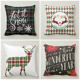 Christmas Pillow Top|Let It Snow Cushion Case|Merry Christmas Pillow|Buffalo Plaid Deer|Xmas Gift Ideas|Checkered Xmas Snowflake Pillow Case