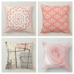 Pink Floral Pillow Cover|Geometric Cushion Case|Decorative Throw Lumbar Case|Powder Pink Rose Home Decor|Housewarming Gift|Outdoor Pillow