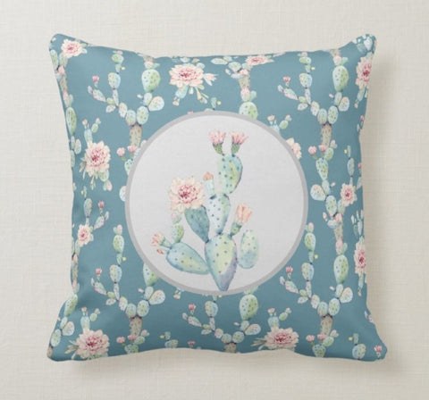 Floral Pillow Cover|Sunflower Cushion Case|Yellow Blue Throw Pillow Case|Summer Trend Home Decor|Housewarming Gift|Decorative Cactus Pillow