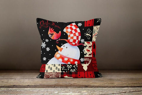 Christmas Pillow Covers|Xmas Plaid Decor|Winter Decorative Pillow Case|Xmas Patchwork Throw Pillow|Outdoor Pillow Cover|Snowman Pillow