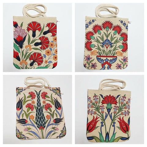 Tile Pattern Shoulder Bags|Tapestry Turkish Tulip Handmade Bag|Handmade Shoulder Bag|Rug Design Tote Bag|Carpet Bag|Tapestry Shoulder Bag
