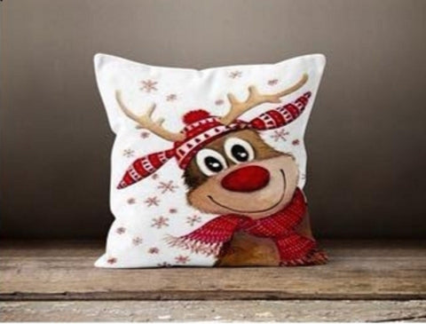 Christmas Pillow Cover|Xmas Cartoon Deer Decor|Winter Decorative Pillow Case|Xmas Throw Pillow|Xmas Gift Ideas|Outdoor Pillow|Xmas Pillow