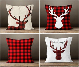 Christmas Pillow Covers|Checkered Christmas Cushion Case|Decorative Winter Pillow Case|Xmas Home Decor|Xmas Gift Ideas|Deer Design Cover