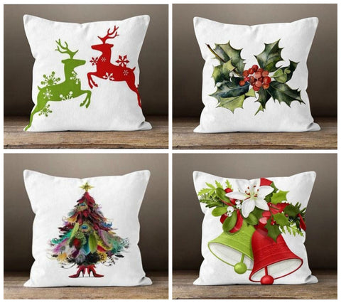 Christmas Pillow Cover|Xmas Ornaments Decor|Winter Decorative Pillow Case|Xmas Deer Throw Pillow|Outdoor Pillow Cover|Xmas Bells Pillow Case