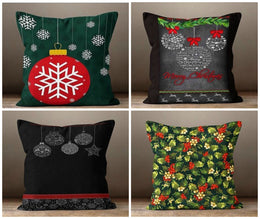 Christmas Pillow Cover|Black Christmas Decor|Decorative Winter Pillows Case|Floral Snowflake Xmas Throw Pillow|Xmas Gift|Outdoor Pillow Case