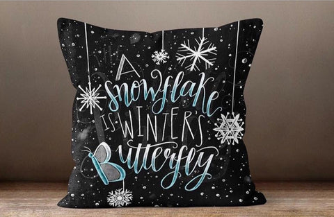 Christmas Pillow Cover|Black Christmas Decor|Decorative Winter Pillow Case|Floral Snowflake Xmas Throw Pillow|Xmas Gift|Outdoor Pillow Cover