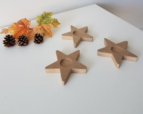 Set of 3 Unfinished Wooden Star Candle Holders|Plain Wooden Decor|Ready to Paint, Varnish, Decoupage|Custom Unfinished Wood DIY Supply|Gift