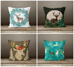 Christmas Pillow Covers|Xmas Deer Decor|Winter Decorative Pillow Case|Xmas Floral Throw Pillow|Outdoor Pillow Case|Christmas Home Decor