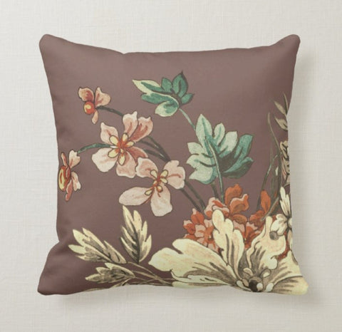 Floral Pillow Covers|Decorative Cushion Case|Brown Floral Throw Pillow Case|Bedding Home Decor|Housewarming Farmhouse Style Pillow Case