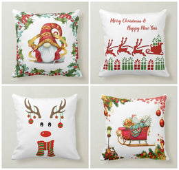 Christmas Pillow Covers|Dwarf Santa Claus Gnome|Decorative Winter Pillow Case|Xmas Deer Throw Pillow|Santa Claus' Reindeer Decor|Xmas Sleigh