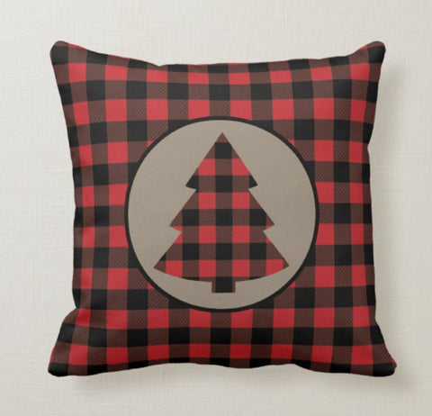 Christmas Pillow Top|Checkered Xmas Deer Cushion Case|Decorative Buckhorn Pillow Case|Xmas Home Decor|Buffalo Plaid Pillow|Xmas Tree Pillow