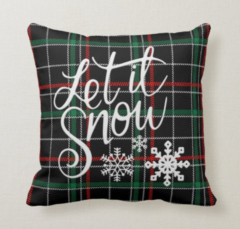 Christmas Pillow Top|Let It Snow Cushion Case|Merry Christmas Pillow|Buffalo Plaid Deer|Xmas Gift Ideas|Checkered Xmas Snowflake Pillow Case