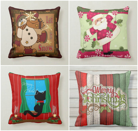 Christmas Pillow Covers|Xmas Santa Claus Decor|Winter Decorative Pillow Case|Xmas Snowman Throw Pillow|Merry Xmas Pillow|Xmas Cat Decor