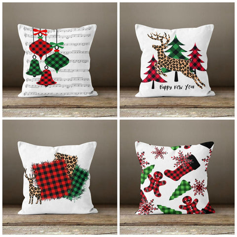 Christmas Pillow Covers|Xmas Plaid Decor|Winter Decorative Pillow Case|Xmas Tree Throw Pillow|Outdoor Pillow Cover|Xmas Deer Bell Pillow